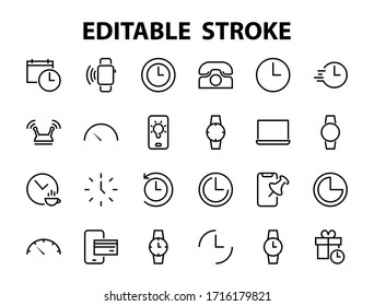 Simple set of time icon color editable template. Contains icons such as time check, speedometer calendar and other vector signs isolated on a white background for graphic and web design. 48x48 pixels.
