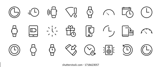 Simple set of time icon color editable template. Contains icons such as time check, speedometer calendar and other vector signs isolated on a white background for graphic and web design. 48x48 pixels.