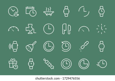Plantilla editable de color de icono de tiempo simple. Contiene iconos como comprobación de tiempo, calendario del velocímetro y otros signos vectoriales aislados en un fondo blanco para diseño gráfico y web. 48x48 píxeles.