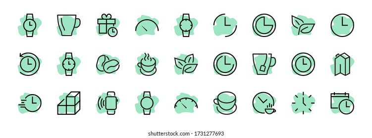 Simple set of time icon color editable template. Contains icons such as time check, speedometer calendar and other vector signs isolated on a white background for graphic and web design. 48x48 pixels.