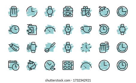 Simple set of time icon color editable template. Contains icons such as time check, speedometer calendar and other vector signs isolated on a white background for graphic and web design. 48x48 pixels.