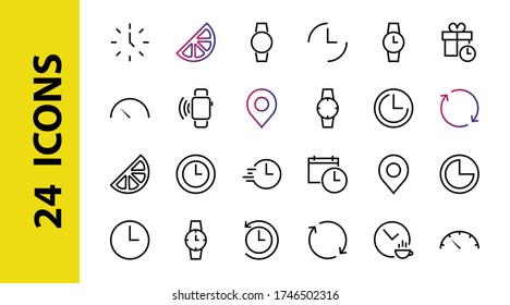 Simple set of time icon color editable template. Contains icons such as time check, speedometer calendar and other vector signs isolated on a white background for graphic and web design. 48x48 pixels.