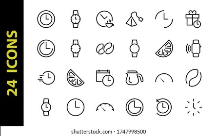 Plantilla editable de color de icono de tiempo simple. Contiene iconos como comprobación de tiempo, calendario del velocímetro y otros signos vectoriales aislados en un fondo blanco para diseño gráfico y web. 48x48 píxeles.