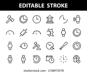 Simple set of time icon color editable template. Contains icons such as time check, speedometer calendar and other vector signs isolated on a white background for graphic and web design. 48x48 pixels.
