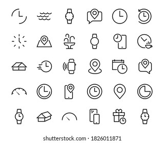 Plantilla editable de color de icono de tiempo simple. Contiene iconos como comprobación de tiempo, calendario del velocímetro y otros signos vectoriales aislados en un fondo blanco para diseño gráfico y web. 48x48 píxeles.