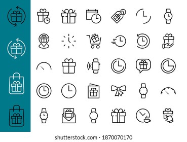 Einfache Menge der Zeit Icon Farbe bearbeitbare Vorlage. Enthält Symbole wie Zeitprüfung, Tachometerkalender und andere Vektorzeichen einzeln auf weißem Hintergrund für Grafik und Web-Design. 48 x 48 Pixel.