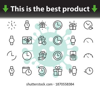 Plantilla editable de color de icono de tiempo simple. Contiene iconos como comprobación de tiempo, calendario del velocímetro y otros signos vectoriales aislados en un fondo blanco para diseño gráfico y web. 48x48 píxeles.