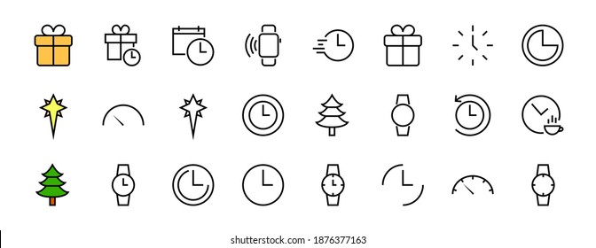 Simple set of time icon color editable template. Contains icons such as time check, speedometer calendar and other vector signs isolated on a white background for graphic and web design. 48x48 pixels.