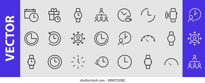 Simple set of time icon color editable template. Contains icons such as time check, speedometer calendar and other vector signs isolated on a white background for graphic and web design. 48x48 pixels.