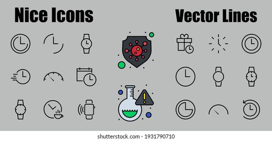 Simple set of time icon color editable template. Contains icons such as time check, speedometer calendar and other vector signs isolated on a white background for graphic and web design. 48x48 pixels.