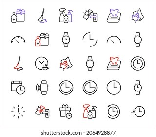 Simple set of time icon color editable template. Contains icons such as time check, speedometer calendar and other vector signs isolated on a white background for graphic and web design. 48x48 pixels.