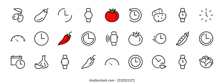 Simple set of time icon color editable template. Contains icons such as time check, speedometer calendar and other vector signs isolated on a white background for graphic and web design. 48x48 pixels.