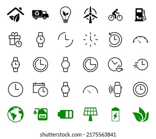 Plantilla editable de color de icono de tiempo simple. Contiene iconos como comprobación de tiempo, calendario del velocímetro y otros signos vectoriales aislados en un fondo blanco para diseño gráfico y web. 48 x 48 píxeles