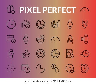 Simple set of time icon color editable template. Contains icons such as time check, speedometer calendar and other vector signs isolated on a white background for graphic and web design. 48x48 pixels.