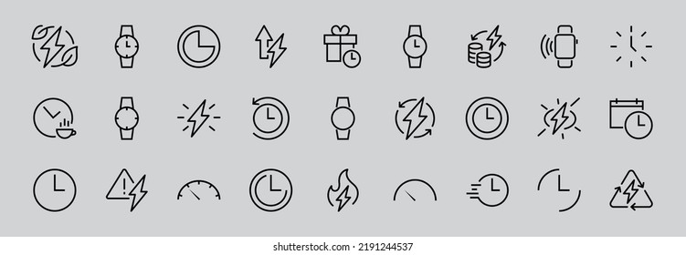 Plantilla editable de color de icono de tiempo simple. Contiene iconos como comprobación de tiempo, calendario del velocímetro y otros signos vectoriales aislados en un fondo blanco para diseño gráfico y web. 48x48 píxeles.