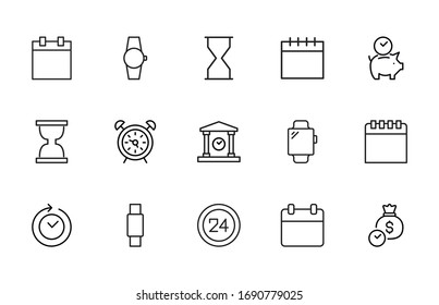 Simple set of time icons in trendy line style. Modern vector symbols, isolated on a white background. Linear pictogram pack. Line icons collection for web apps and mobile concept.