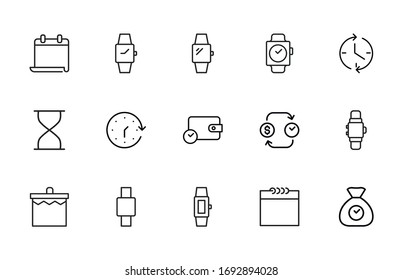 Simple set of time icons in trendy line style. Modern vector symbols, isolated on a white background. Linear pictogram pack. Line icons collection for web apps and mobile concept.