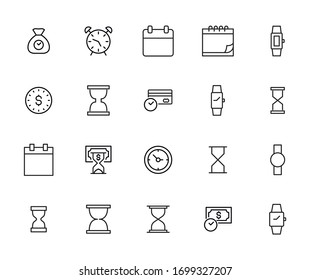 Simple set of time icons in trendy line style. Modern vector symbols, isolated on a white background. Linear pictogram pack. Line icons collection for web apps and mobile concept.
