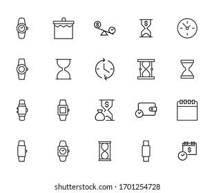 Simple set of time icons in trendy line style. Modern vector symbols, isolated on a white background. Linear pictogram pack. Line icons collection for web apps and mobile concept.