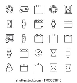 Simple set of time icons in trendy line style. Modern vector symbols, isolated on a white background. Linear pictogram pack. Line icons collection for web apps and mobile concept.