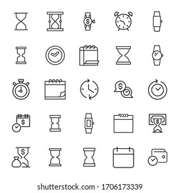 Simple set of time icons in trendy line style. Modern vector symbols, isolated on a white background. Linear pictogram pack. Line icons collection for web apps and mobile concept.