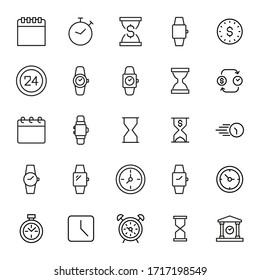 Simple set of time icons in trendy line style. Modern vector symbols, isolated on a white background. Linear pictogram pack. Line icons collection for web apps and mobile concept.