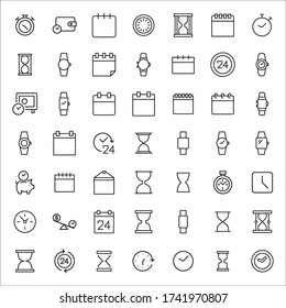Einfache Anzahl von Zeitsymbolen im trendigen Linienstil. Moderne Vektorsymbole, isoliert auf weißem Hintergrund. Lineare Piktogramm-Packung. Line Icons Collection für Web-Anwendungen und Mobile Concept.