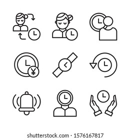 Simple Set of Time Management Related Vector Line Icons. Contains such Icons as Milestone, Reminder, Goal, Working Hours and more. Editable Stroke.