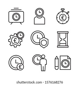 Simple Set of Time Management Related Vector Line Icons. Contains such Icons as Milestone, Reminder, Goal, Working Hours and more. Editable Stroke.