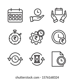 Simple Set of Time Management Related Vector Line Icons. Contains such Icons as Milestone, Reminder, Goal, Working Hours and more. Editable Stroke.