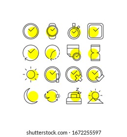 Simple Set of Time Related Icons. Contains such Icons as stopwatch, Log, Calendar and more. Editable Stroke.