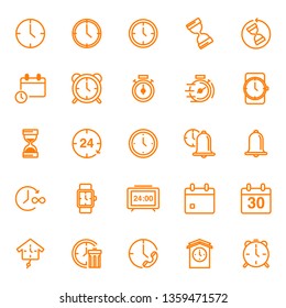 Simple Set of Time Related Vector Line Icons. Contains such Icons as Timer, Speed, Alarm, Restore, Time Management, Calendar and more. Editable Stroke 