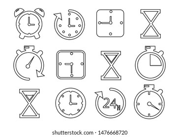 Simple Set of Time Related Vector Line Icons. Contains such Icons as Timer, Speed, Alarm, Restore, Time Management, Calendar and more. Editable Stroke. EPS