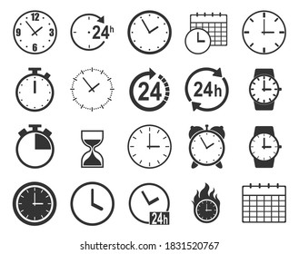 Simple Set of Time Related Vector Line Icons. Contains such Icons as Timer, Speed, Alarm, Restore, Time Management, Calendar and more.  