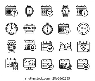 Conjunto simple de iconos de línea de vectores relacionados con el tiempo