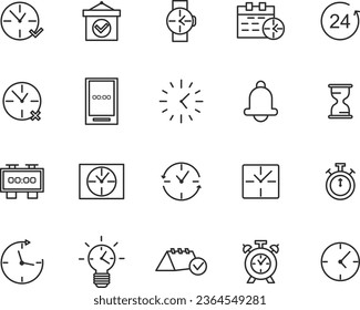 Simple Set of Time Related Vector Line Icons. Contains such Icons as Time Inspection, Log, Calendar and more. Editable Stroke.