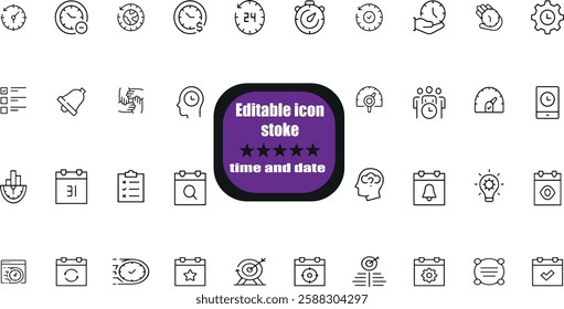 Simple Set of Time Related Vector Line Icons. Contains such Icons as Timer