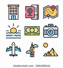 Simple Set Tourisme Vector Color Icons. Color with Editable stroke
