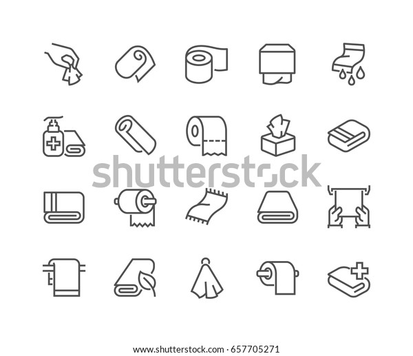 Simple Set of\
Towels and Napkins Related Vector Line Icons. \
Contains such Icons\
as Wet Towel, Sanitary Dispenser, Toilet Paper and more. Editable\
Stroke. 48x48 Pixel\
Perfect.