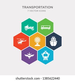 simple set of train front, airliner, boat front view, ship helm icons, contains such as icons helicopter profile, modern bus, all terrain vehicle and more. 64x64 pixel perfect. infographics vector