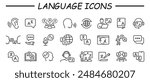 Simple Set of Translation Related Vector Line Icons. Contains such Icons as Document Translation, Handshake, International Business,  language, bilingual, communication, dictionary and more.