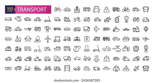 Simple Set of Transport Related Vector Line Icons. Contains such Icons as Taxi, Train, Tram and more. Traffic vector line icons set.