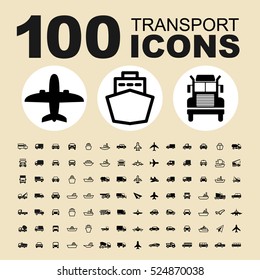 Simple Set of Transport Related Vector Icons. Contains such Icons as Car, Travel, Transportation, Airplane, Truck, Plane, Boat, Traffic, Delivery, Ship, Service and more.