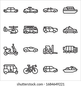 Simple Set of Transportation Related Vector Line Icons