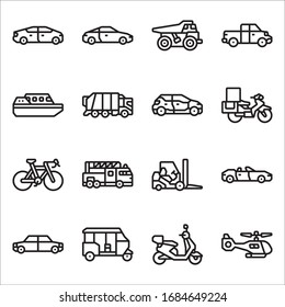 Simple Set of Transportation Related Vector Line Icons