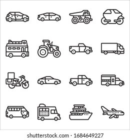 Simple Set of Transportation Related Vector Line Icons
