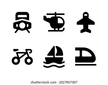 Simple Set of Transportation Related Vector Solid Icons. Contains Icons as Locomotive, Chopper, Plane, Bicycle and more.