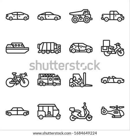Simple Set of Transportation Related Vector Line Icons