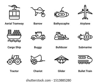 A Simple set of Transportation & Travel Vector Sign & Symbol in Line Style icons.  easy to edit