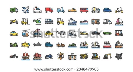 Simple Set of Transportation-Related Vector Line Icons Contains such Icons as sport car, tram, dump truck, jet fighter, jeep, sail boat, and more. Editable Stroke. Pixel-perfect at 64x64